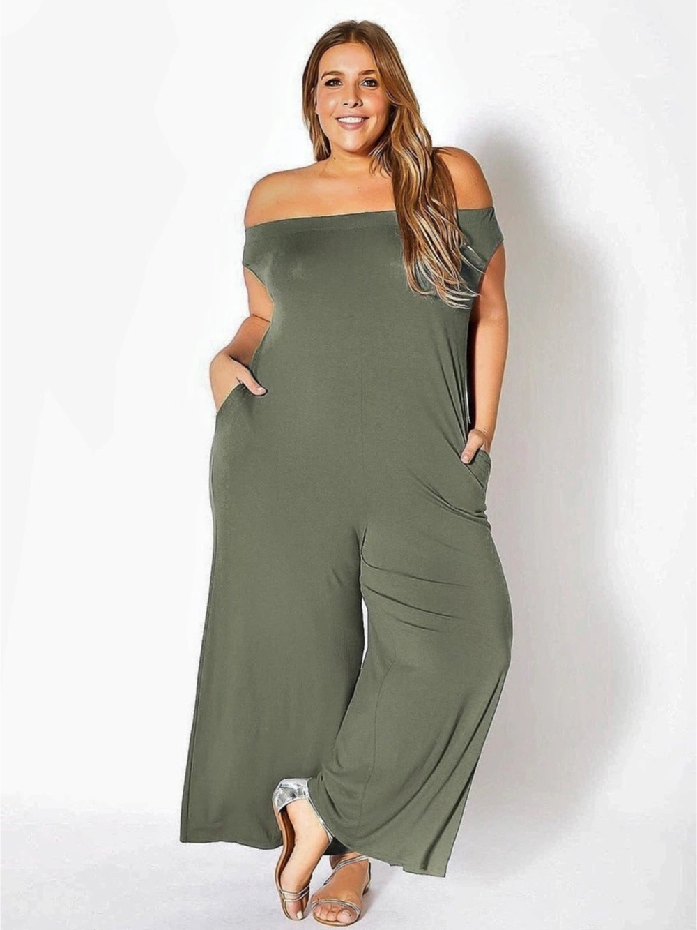 Comfy and Cute Plus Size Cold Shoulder Jumpsuit Olive